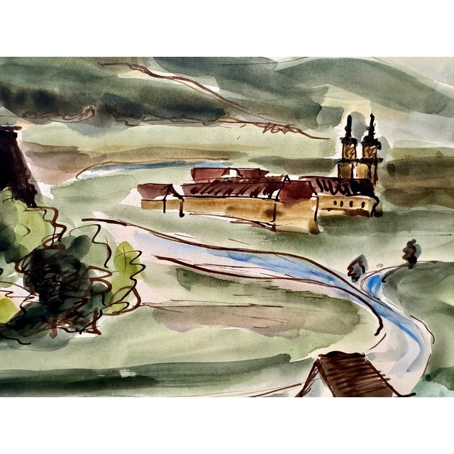 Rustic Henry Emil Salloch Original Watercolor on Paper Michelangeli by Evening. For Sale - Image 3 of 7
