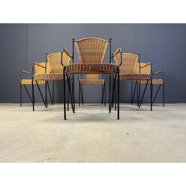 Black Wicker Chairs attributed to Frederick Weinberg, 1960s, Set of 6 For Sale - Image 8 of 11