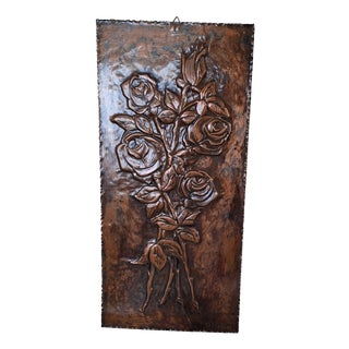 Vintage Copper Rose Blossoms Wall Relief from W. Lüchow, 1970s For Sale