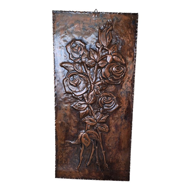 Vintage Copper Rose Blossoms Wall Relief from W. Lüchow, 1970s For Sale
