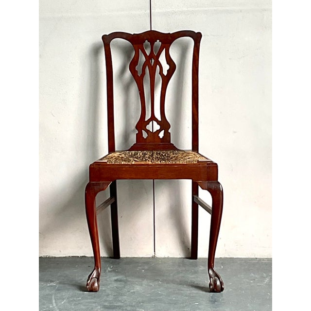 Vintage Regency Claw and Ball Rush Seat Side Chair For Sale - Image 4 of 6