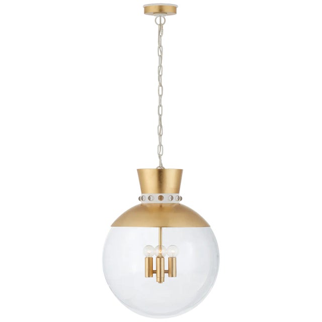 Lucia Large Pendant in Gild and White with Clear Glass Designer: Julie Neill Canopy: 5" Round Mounting: Chain Shade...