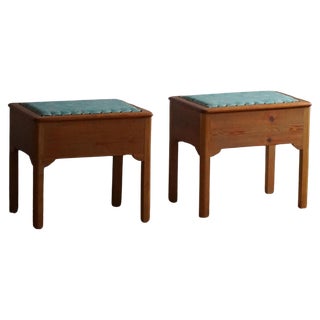 Set of Stools in Pine & Fabric with Storage, 1950s For Sale