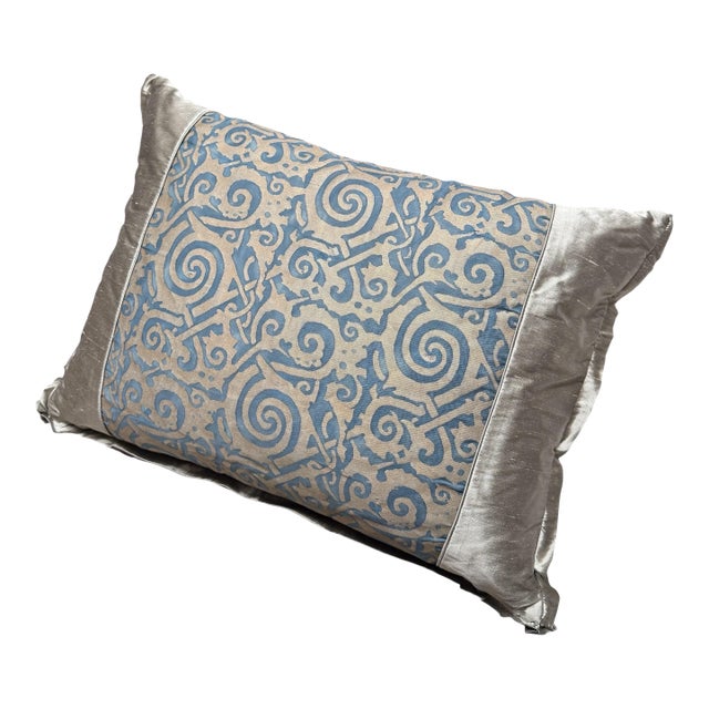 Fortuny Blue & Silver Italian Down Filled Designer Pillow - 1 of 2 For Sale
