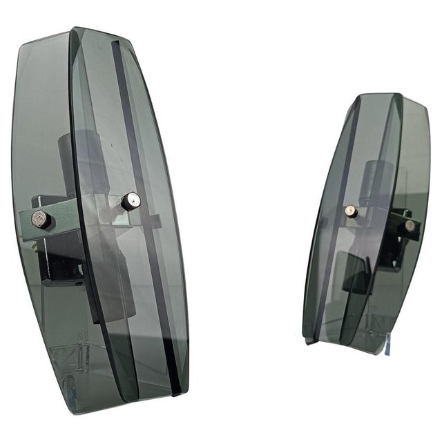 Sconces in Chrome and Smoked Green Glass from Veca, 1970s, Set of 2 For Sale - Image 12 of 12