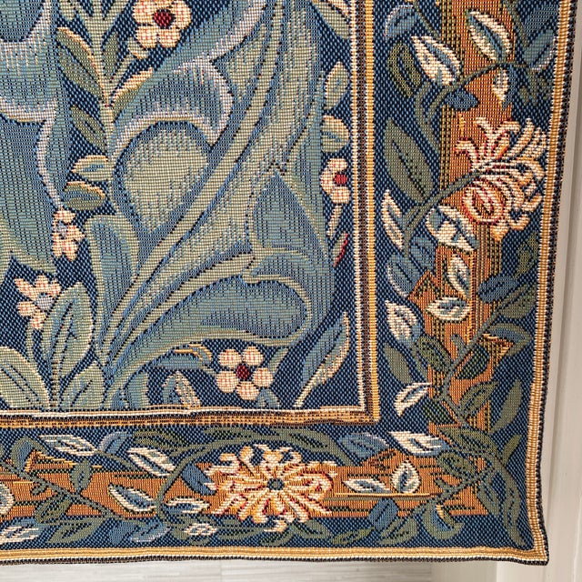 English Gobly's French Tapestry in Classic Woodpecker Design by William Morris With Hanging Rod For Sale - Image 3 of 12