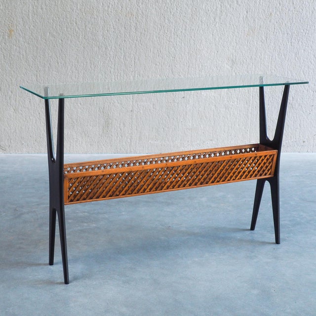 1950s Italian Console Table with Glass Top & Lattice Basket, 1950s For Sale - Image 5 of 17