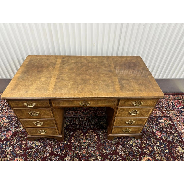 1960s 1960s Baker Furniture Burled Walnut Veneer Desk With Hanging File Folder Drawers For Sale - Image 5 of 11