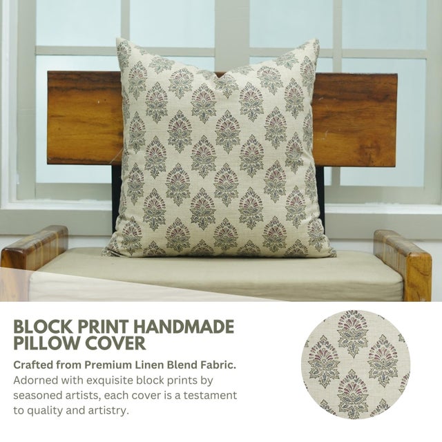 Elevate your home décor with this handcrafted green cushion cover by Fabdivine, made from a premium linen blend. Featuring...
