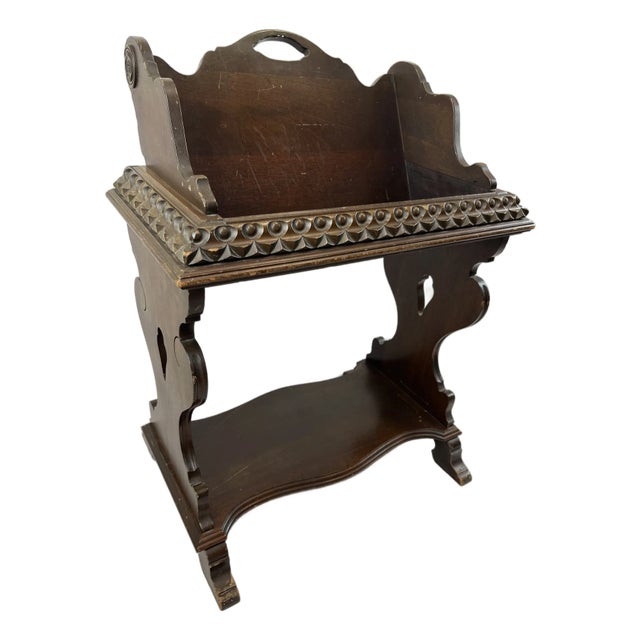 Vintage 1930s Mahogany Magazine & Book Stand - Jacobean/Victorian-Revival Period For Sale