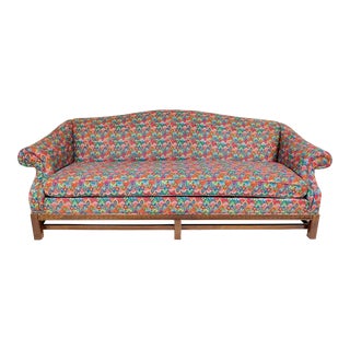 Vintage Chippendale Chintz Upholstered Camelback Sofa For Sale