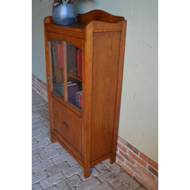 Brown Antique Art Deco Oak Single-Door Display Cabinet For Sale - Image 8 of 11