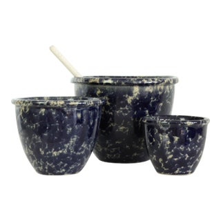 Agate Blue Spongeware/Earthenware/Pottery Bennington Pottery Nesting Bowls For Sale