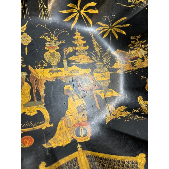 Antique French Chinoiserie Papier Mache Scalloped Dish For Sale - Image 12 of 15