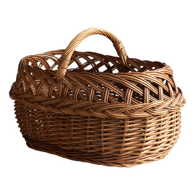 Vintage Wicker Basket, 1930s For Sale