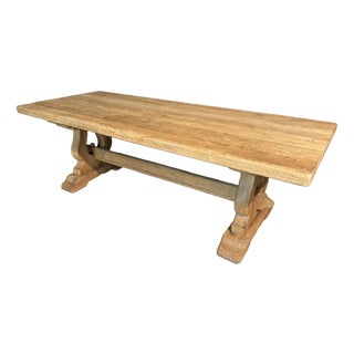 French Bleached Oak Farmhouse Dining Table, 1920s For Sale