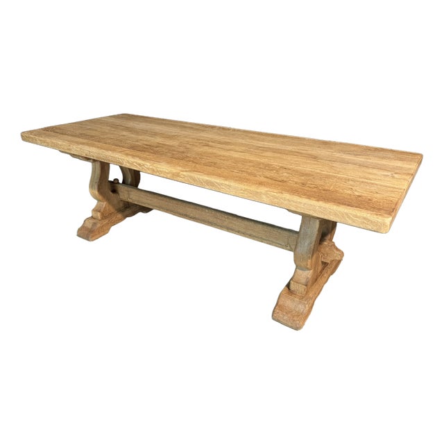 French Bleached Oak Farmhouse Dining Table, 1920s For Sale