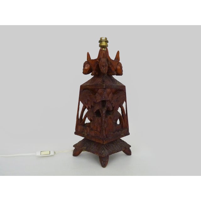 Wood Large Vintage Table Lamp in Carved Wood, 1950s For Sale - Image 7 of 11