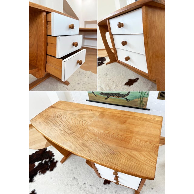 Brown Postmodern 1980s Pine Wood writing Desk in the style of Guillerme & Chambron For Sale - Image 8 of 12