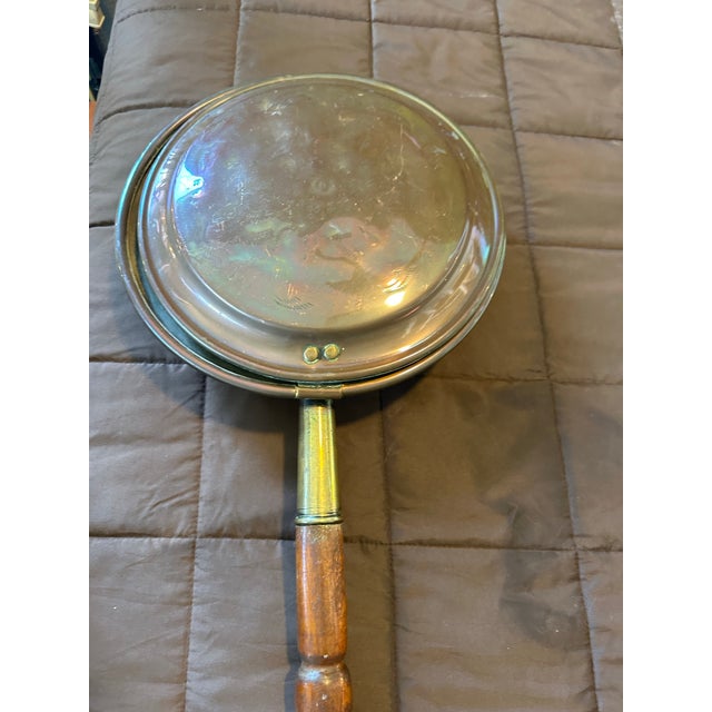 Antique 19th Century Copper & Brass Bed Warmer With Turned Wood Handle For Sale - Image 4 of 5