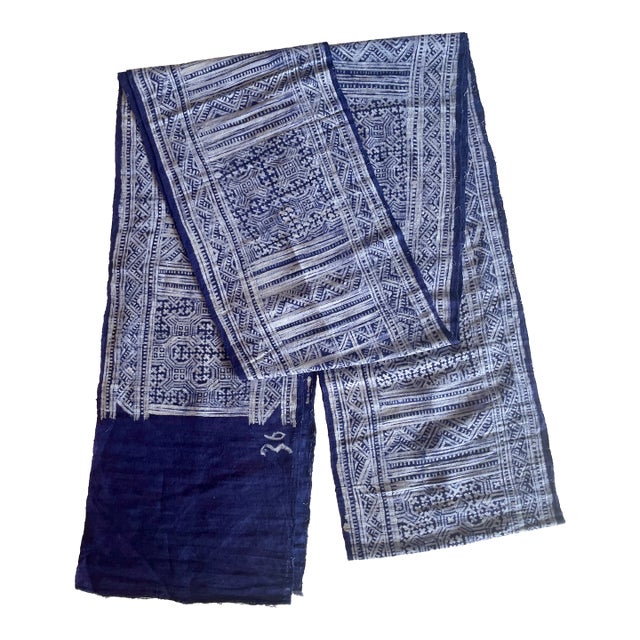 Handprinted Thai Indigo Linen Batik Yardage - 6.3 Yards - For Sale