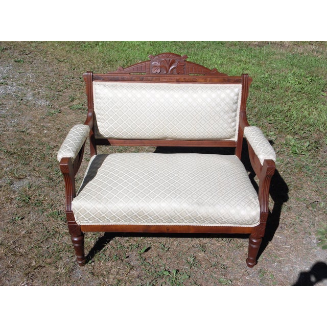 Antique Carved Walnut Victorian Eastlake Settee Loveseat Entry Bench Sofa Chairish