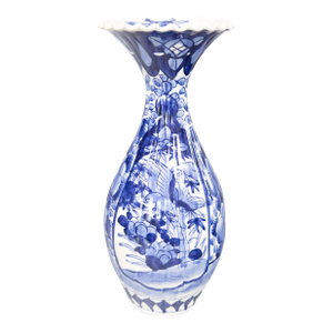 Antique 19th Century Japanese Imari Ribbed Blue & White Vase