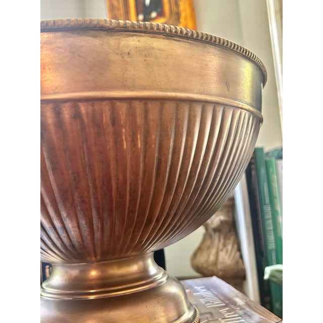 Metal Vintage Antique Finish Brass 12.5” Pedestal Centerpiece Bowl With Stag Deer Head Handles For Sale - Image 7 of 11