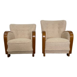 Danish Art Deco Style Lounge Chairs in Beige Bouclé, 1940s, Set of 2 For Sale