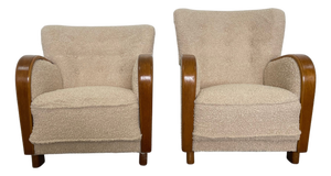 Danish Art Deco Style Lounge Chairs in Beige Bouclé, 1940s, Set of 2