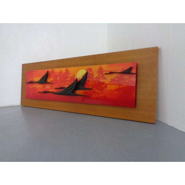 Large Mural with Flying Cranes at Sunset, Germany, 1970s For Sale - Image 3 of 18