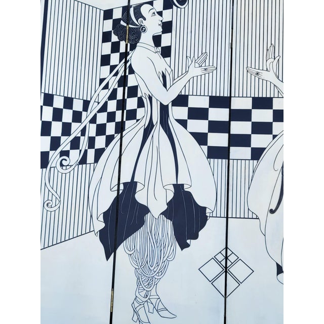 1960s Art Deco Style Room Divider Screen-Black & White Figurative Design For Sale - Image 12 of 12
