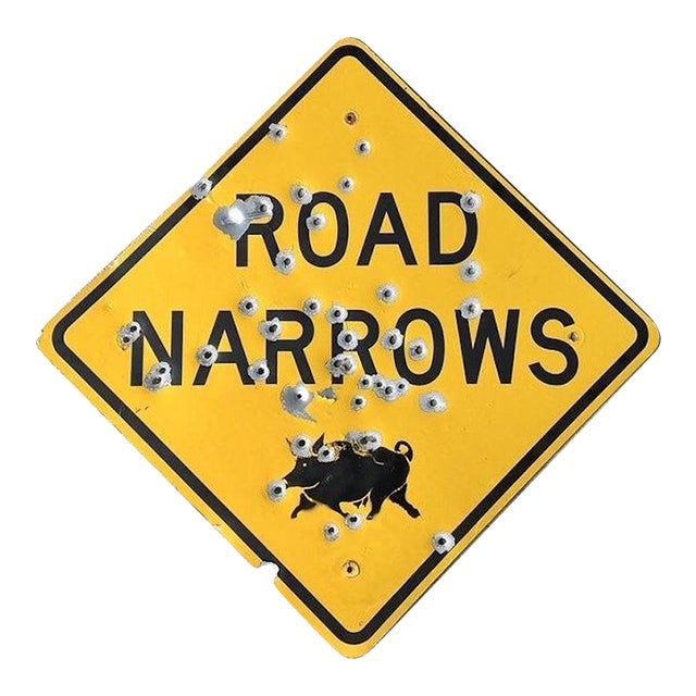 Vintage Original Bullet Road Narrows Sign For Sale