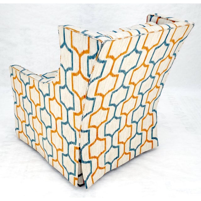 Textile Mid Century Modern Funky Abstract Upholstery Arm Wing Chair MINT For Sale - Image 7 of 15