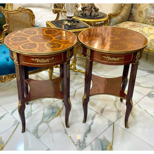 French Style Wood Side Table Set – Copper Finish With Gold Leaf Accents For Sale In Miami - Image 6 of 7