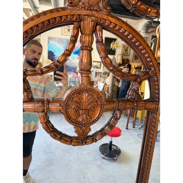Large John Richard Hand-Carved Walnut Arched Wall Mirror With Ornate Garland Motif For Sale - Image 4 of 12