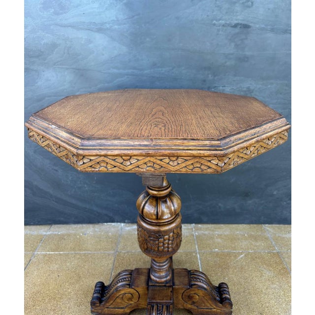 Brown Renaissance Revival Carved Octagonal Pedestal Table, 1910 For Sale - Image 8 of 14