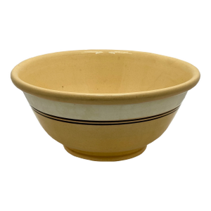Nice Antique Large Thick & Heavy 13 Inch Brown & Cream Color Banded Yellow Ware Kitchen Mixing Bowl - Circa Late 1800s