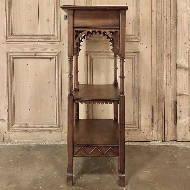 19th Century French Walnut Gothic Pedestal ~ Etagere End Table For Sale - Image 12 of 15