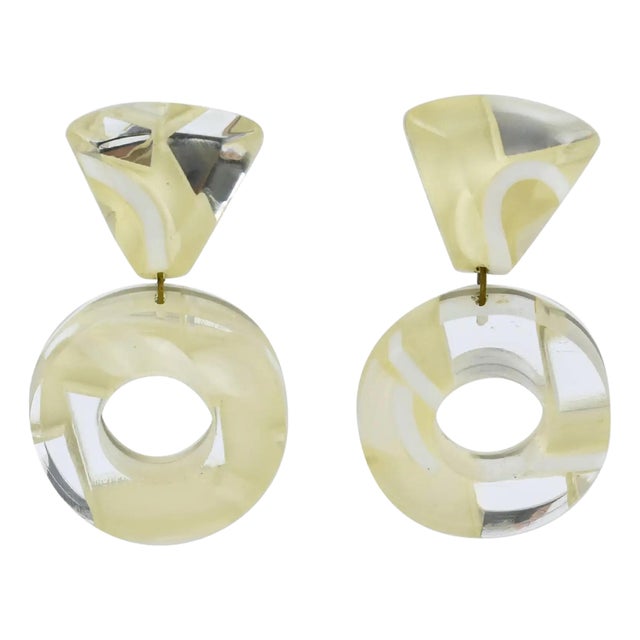 Kaso Cream-White and Mirror Acrylic Resin Clip Earrings For Sale