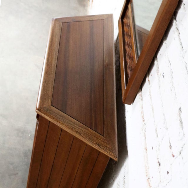Mcm Entry Console Cabinet And Mirror Basket Weave Style Of Lane