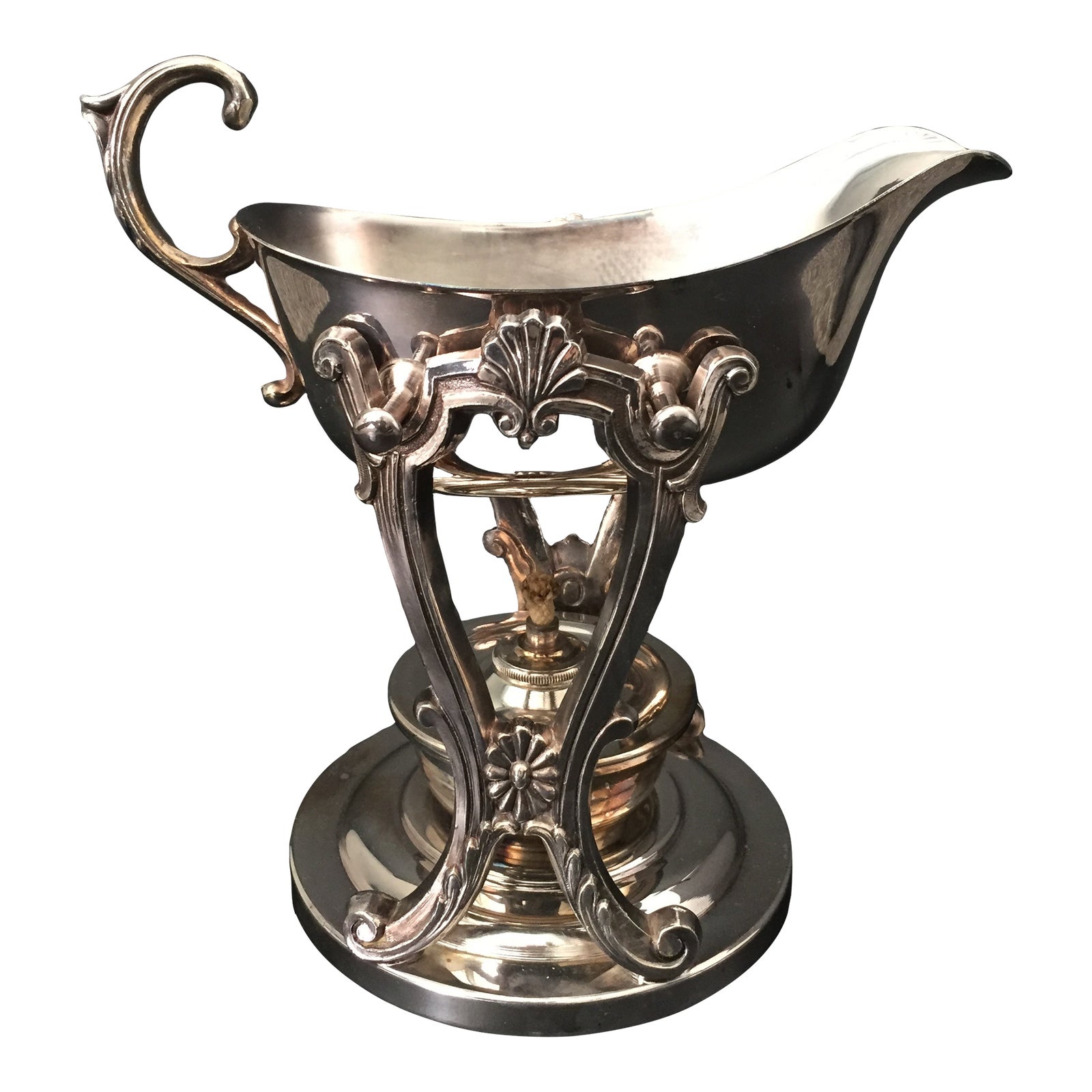 Antique Styled Silverplate Gravy Boat on Brazier Warmer Chairish