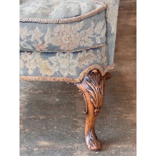 1920s Needlepoint Upholstered Wingback Chair With Carved Cabriole Legs For Sale - Image 6 of 12