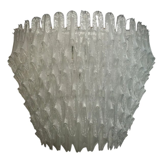 Mid-Century Murano Round Transparent White Color Chandelier and Pendant For Sale