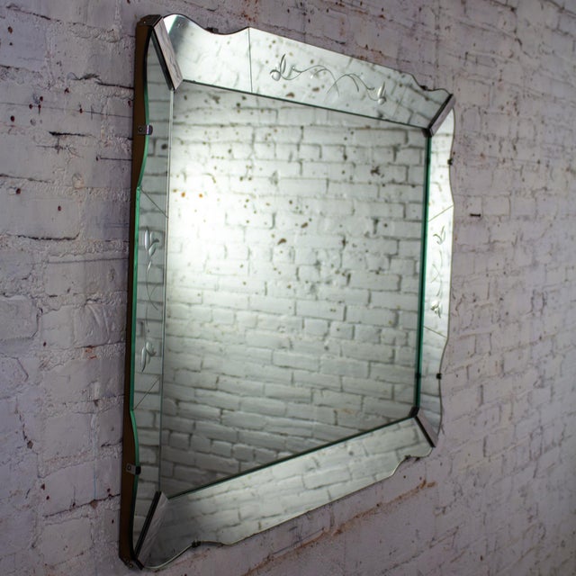 Art Deco 1930-1950’s Art Deco Large Wall Mirror Rectangular W/Curved Sides & Etched Venetian Glass For Sale - Image 3 of 18