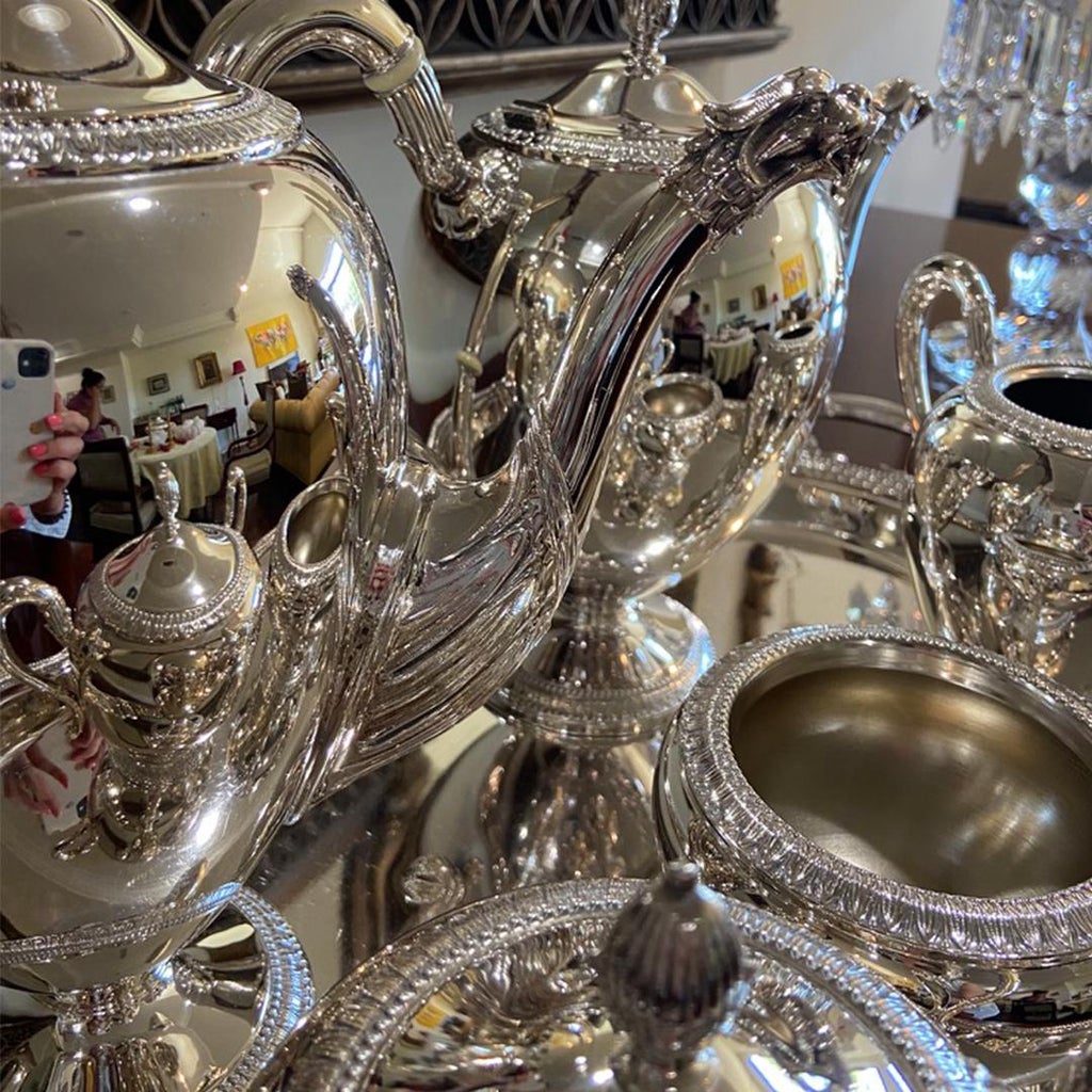 1970s Camusso Peruvian Silver 925 Tea Set Platter and Tea Set- 6