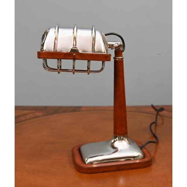Art Deco Chrome and Leather Desk Lamp For Sale - Image 5 of 5