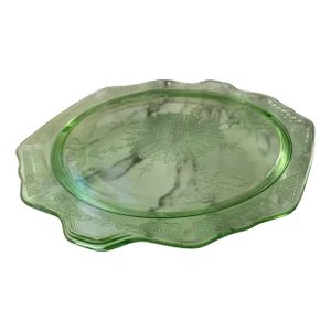 1930's Green Depression Uranium Glass Footed Cake Plate