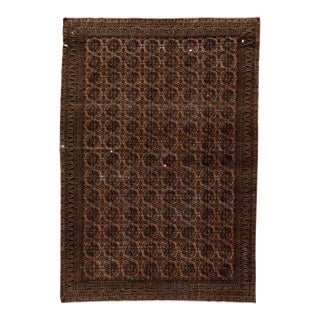 1920s Geometric Antique Handmade Persian Turkmen Wool Rug in Brown For Sale