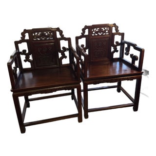 Antique Qing Dynasty Style Hand Carved Solid Rosewood Chairs a Pair For Sale